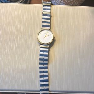 Timex blue and white striped grosgrain watch
